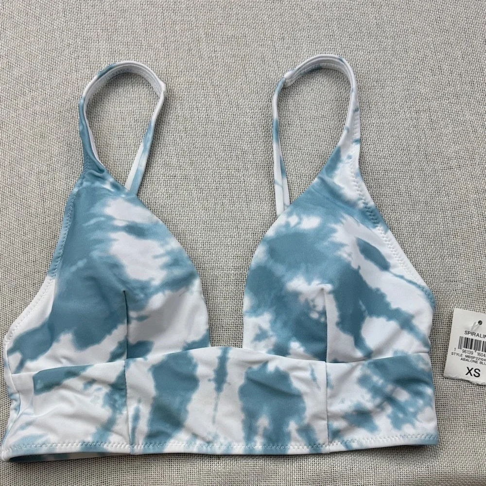 Bar III ABALONE BLUE Spiraling Long-Line Bikini Swim Top US X-Small